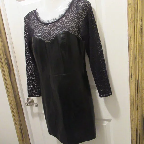 Free People Small NWT Colleen Faux Leather Lace Mini Dress Black Pleather Vegan - Picture 9 of 16